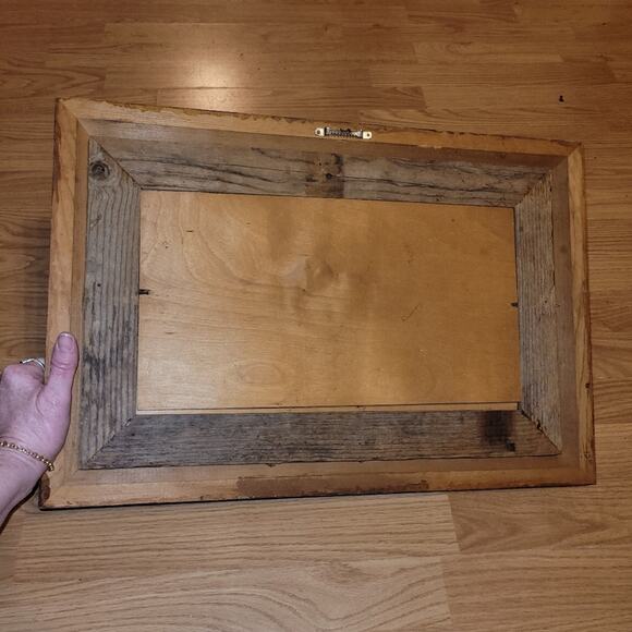 Vtg 70 Rustic Carved Framed Cabin Farmhouse Landscape Artist Signed Oil Painting - Picture 5 of 8